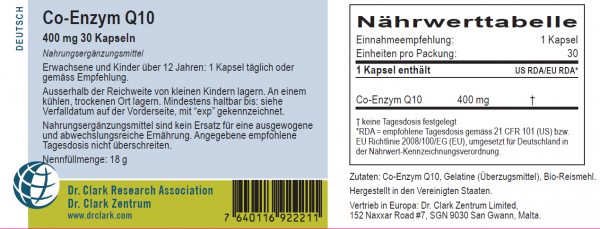 Inhaltsstoffe CoEnzymQ10-Kapseln