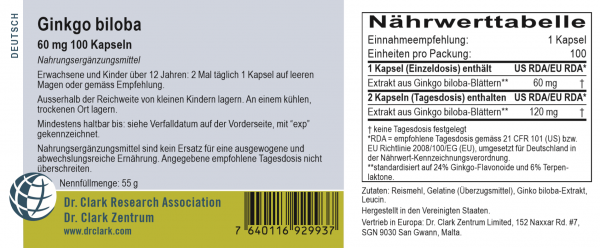 Ginkgo Extrakt, 60 mg 100 Kaps.