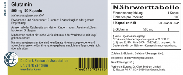 Inhaltsstoffe Glutaminkapseln